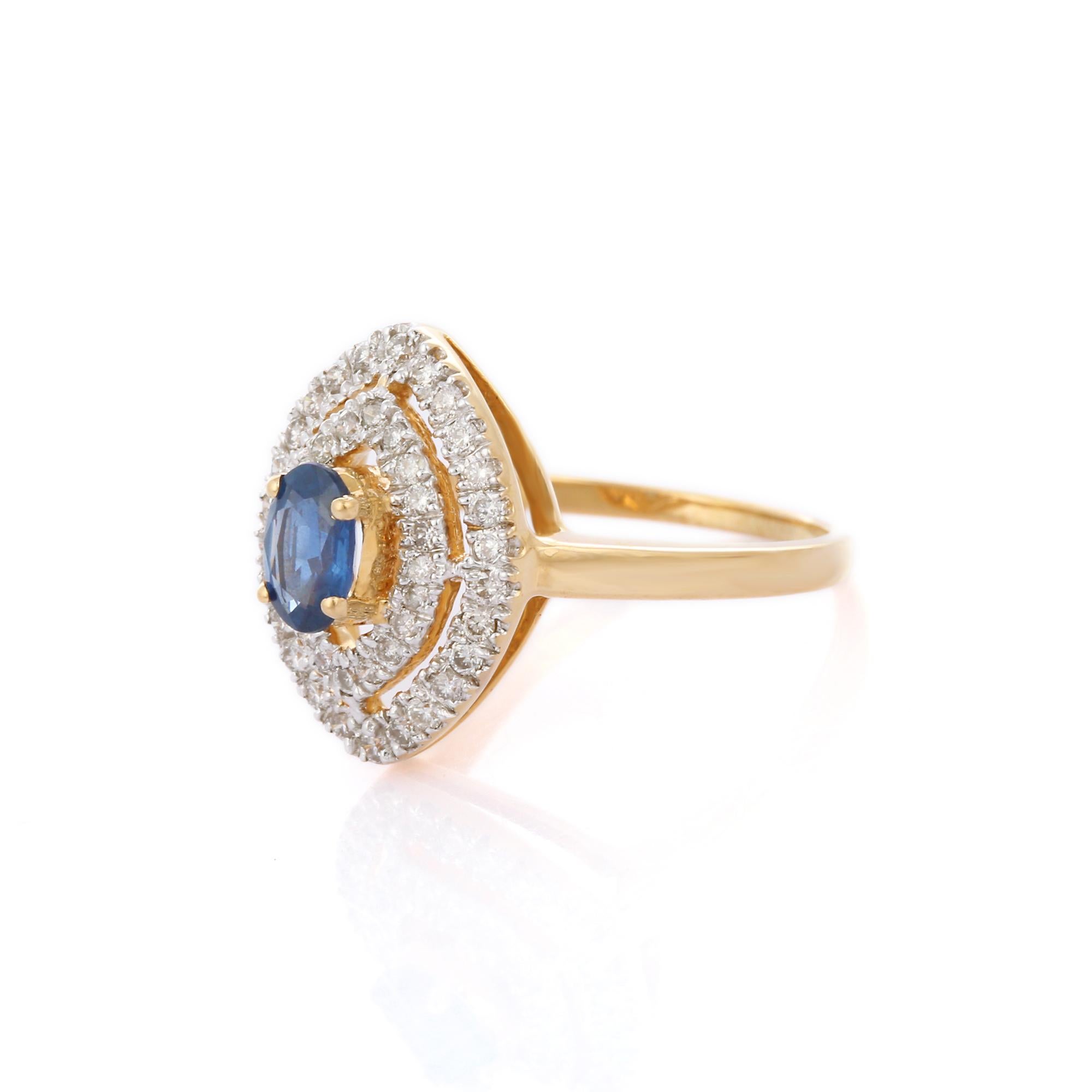 En vente :  Bague cocktail en or jaune 18 carats, saphirs entourés de diamants en forme de marquise 3