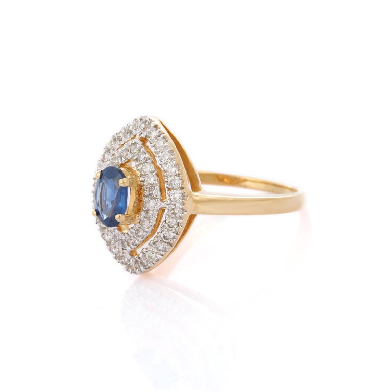 Customizable 18K Yellow Gold Sapphire Embraced with Diamonds in