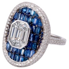 Bague illusion en or blanc 18 carats avec diamants et saphirs
