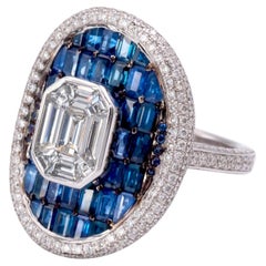 18K White Gold Cocktail Ring with Diamonds & Sapphire, 4.15ct