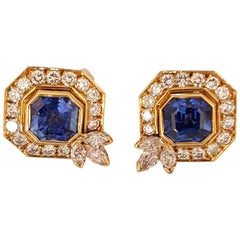 Diamonds and Sapphire Clip Earrings