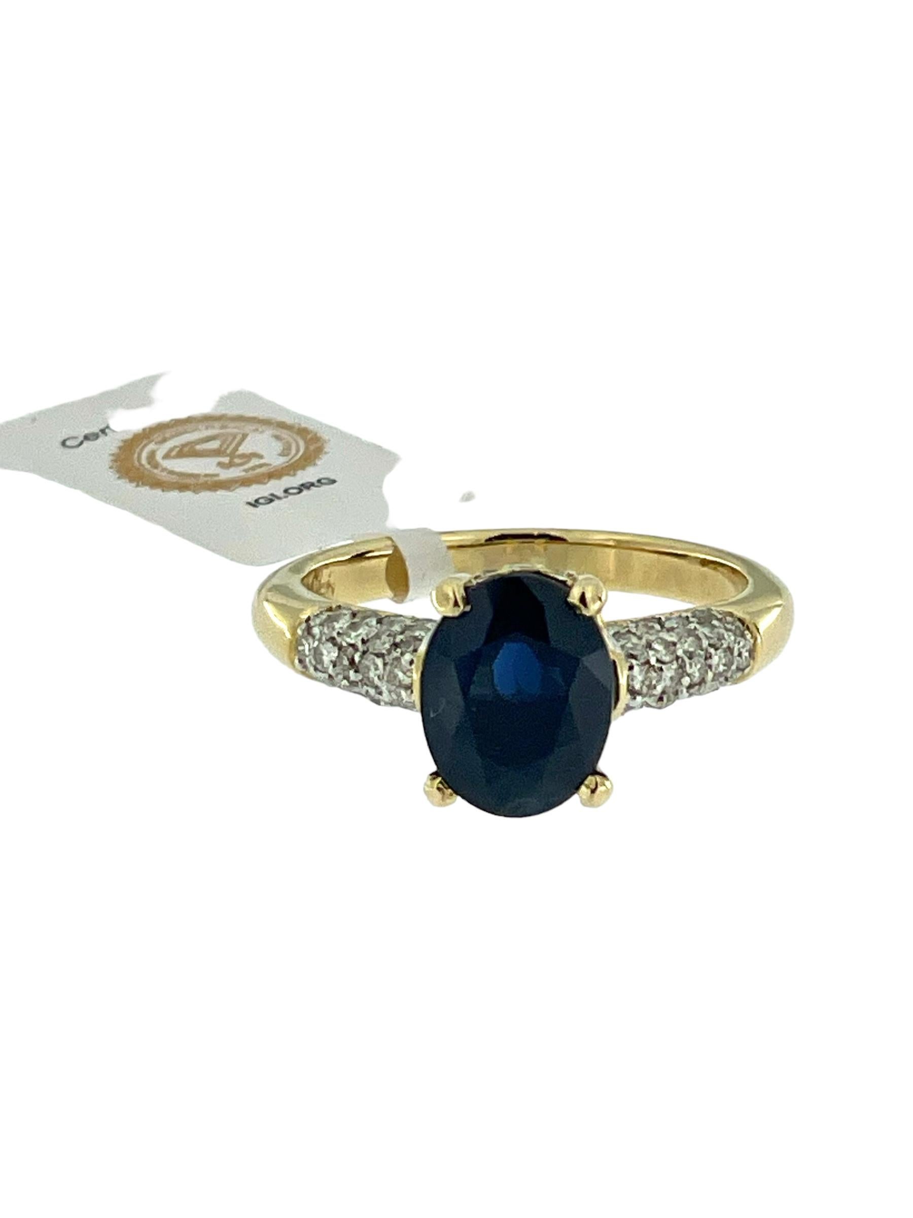 Women's or Men's Diamonds and Sapphire Cocktail Ring Yellow and White Gold IGI Certified For Sale