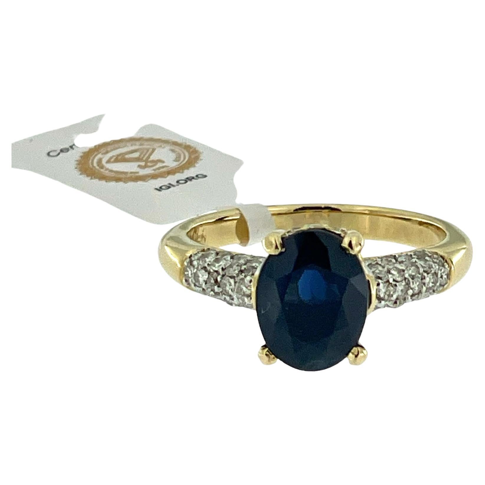 Diamonds and Sapphire Cocktail Ring Yellow and White Gold IGI Certified For Sale