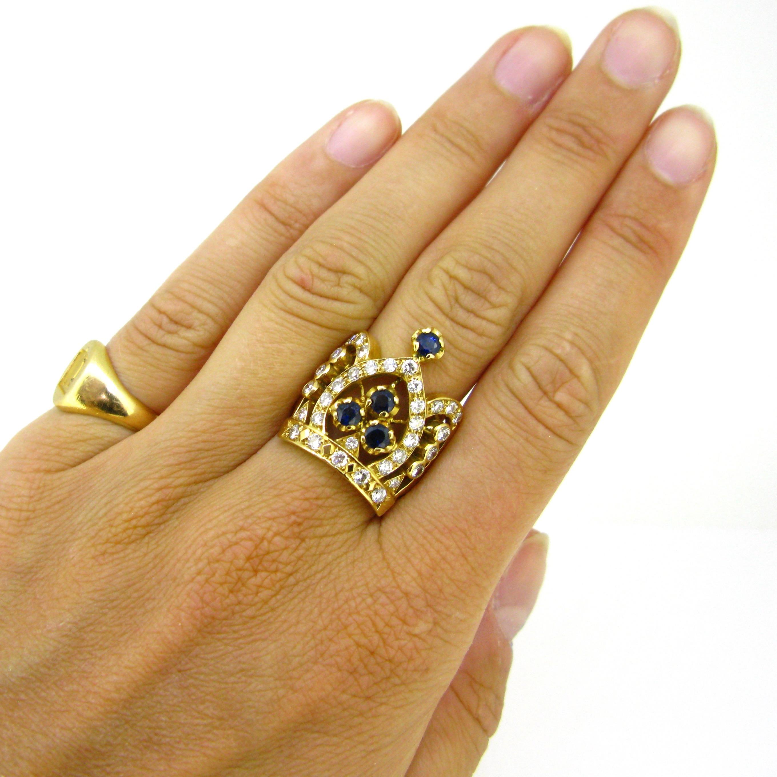 Diamonds and Sapphires Crown Yellow Gold Fashion Ring 1