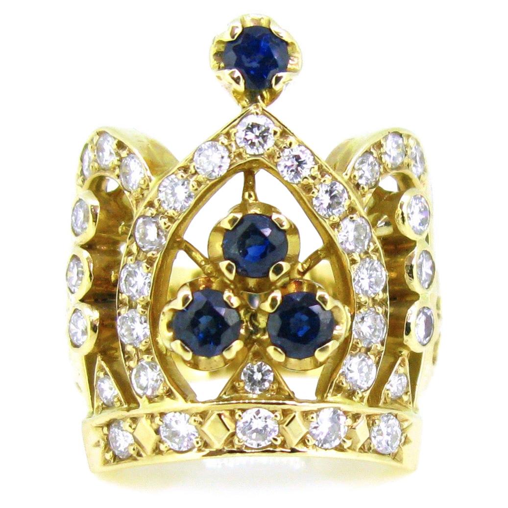Diamonds and Sapphires Crown Yellow Gold Fashion Ring