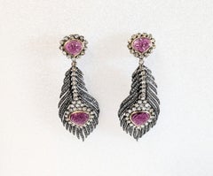 Diamonds and Sapphires Earrings  Mounted in 14k Gold and Silver