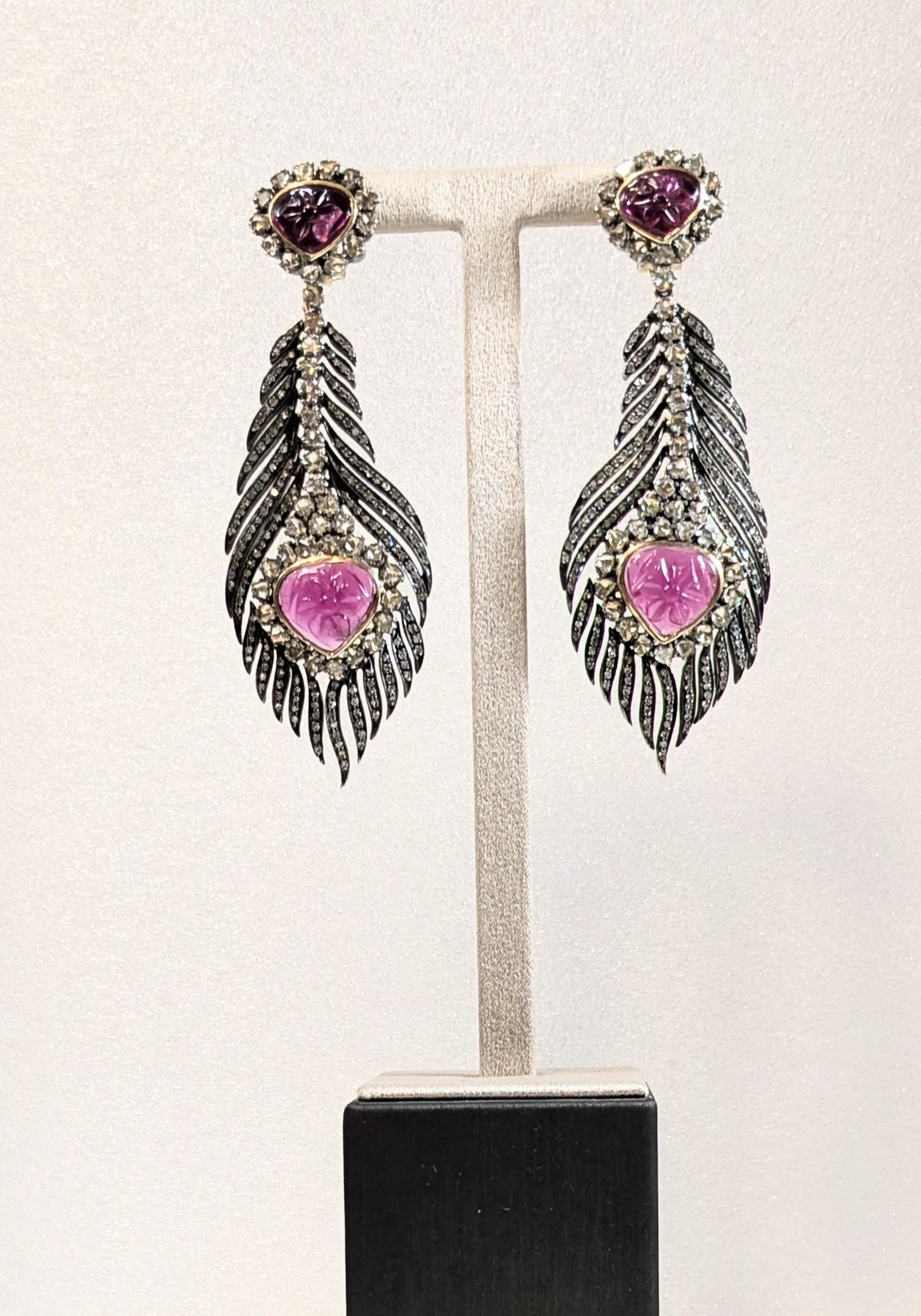 Taglio smeraldo Orecchini con diamanti e zaffiri  Montato in oro 14k e argento in vendita