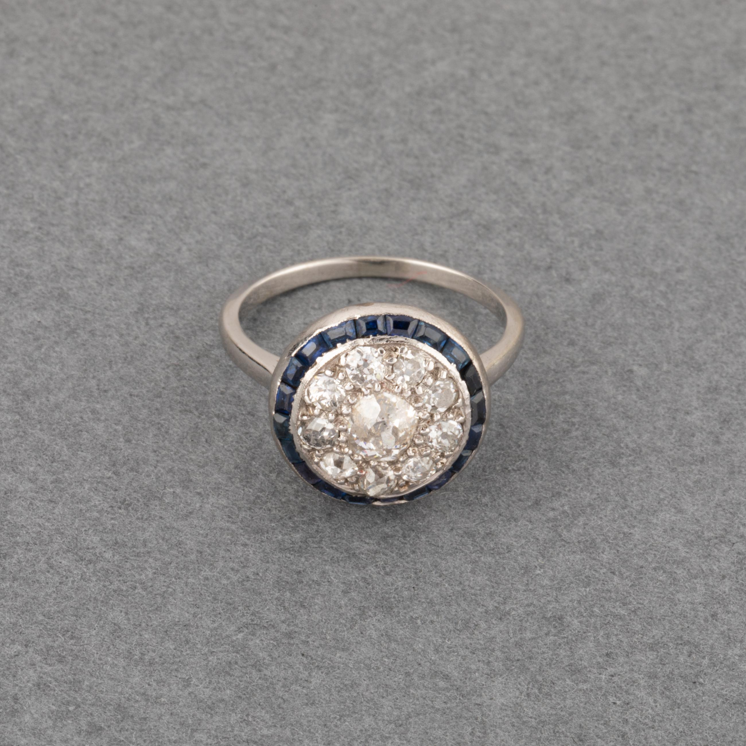 Art Deco Diamonds and Sapphires French Antique Ring