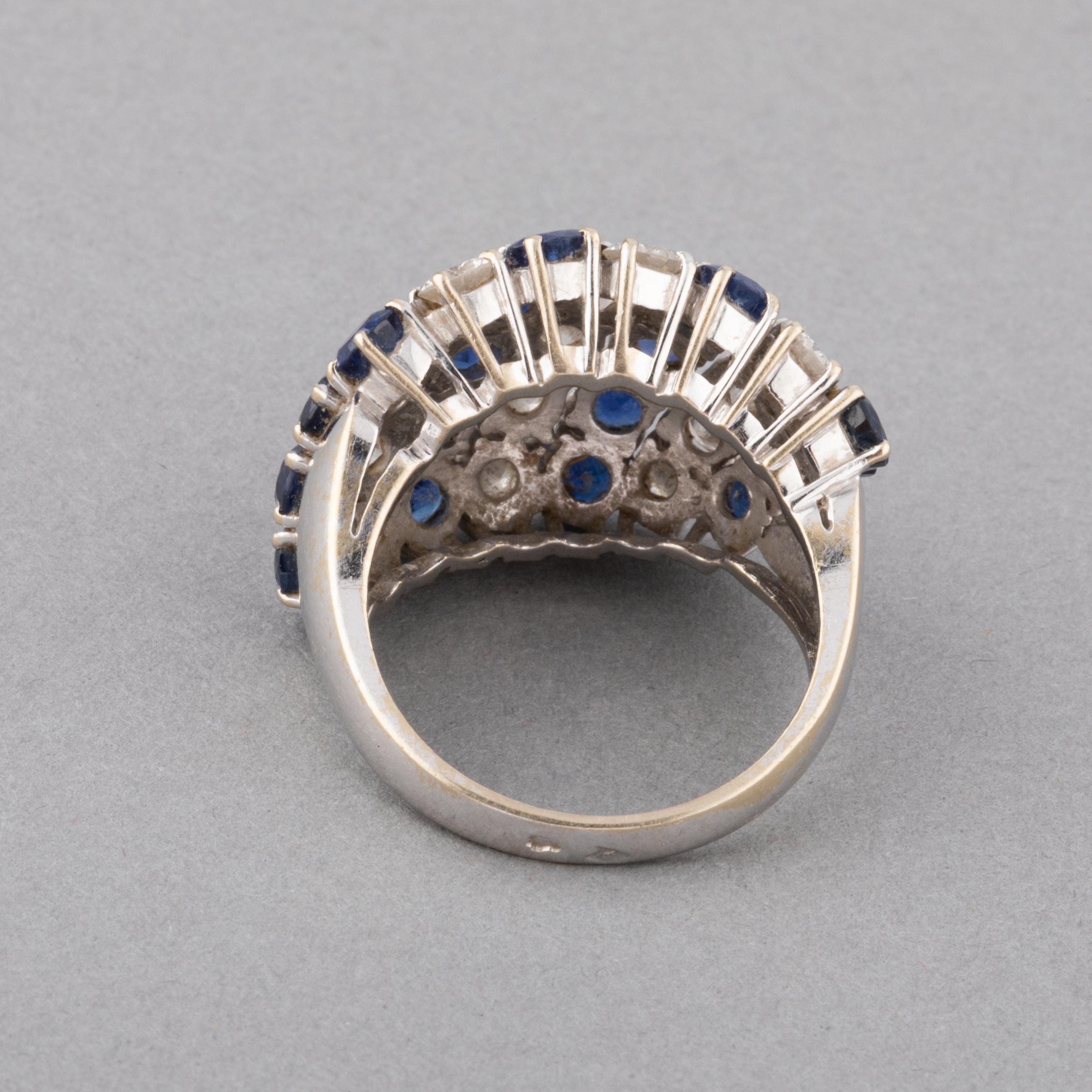 Women's Diamonds and Sapphires French Vintage Ring For Sale