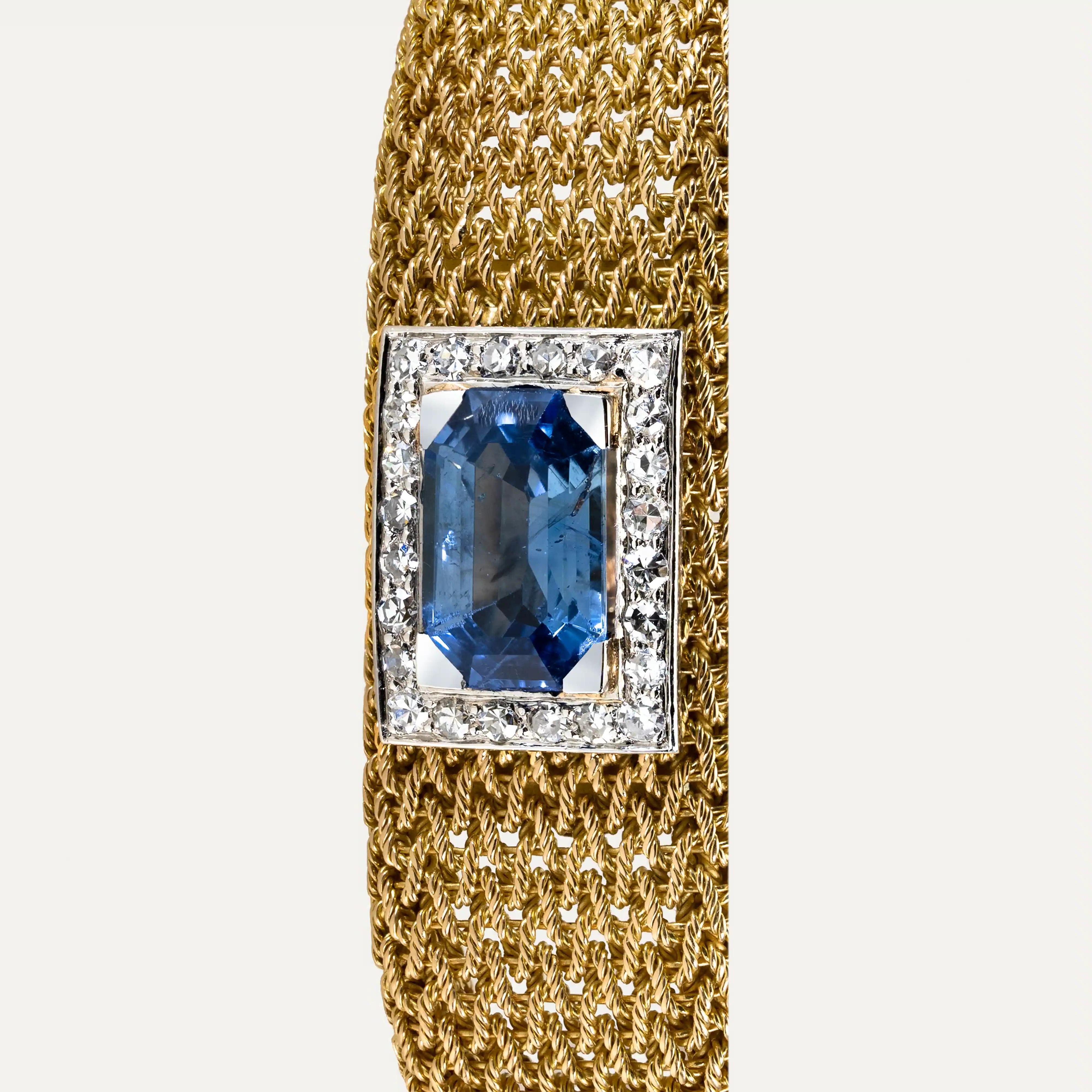 Contemporary Goldarmband mit Diamanten und Ceylon-Saphiren (Moderne) im Angebot