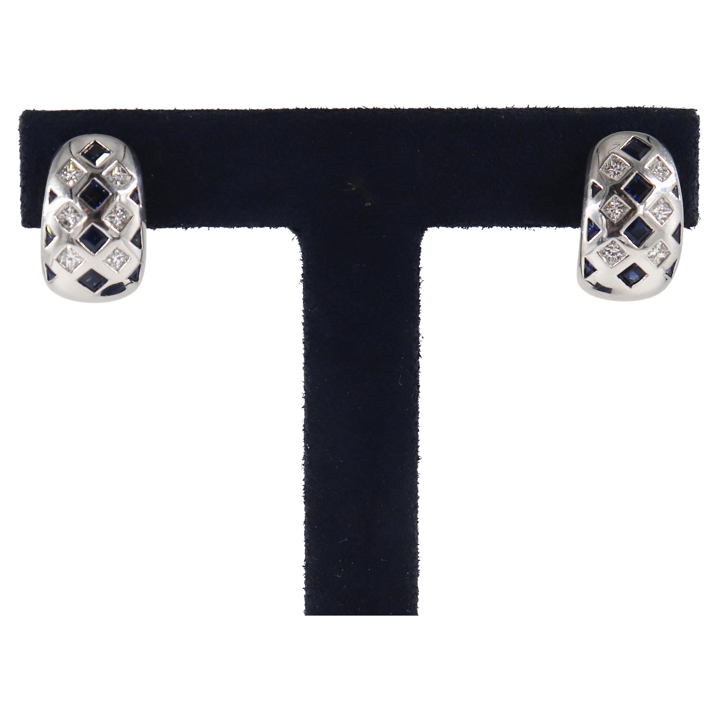 Kurt Wayne Diamond and Sapphire Omega Clip Earrings