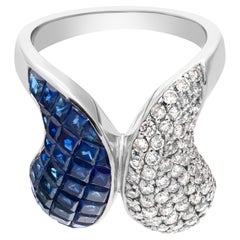 Diamonds and Sapphires Swirl Ring in 18k White Gold