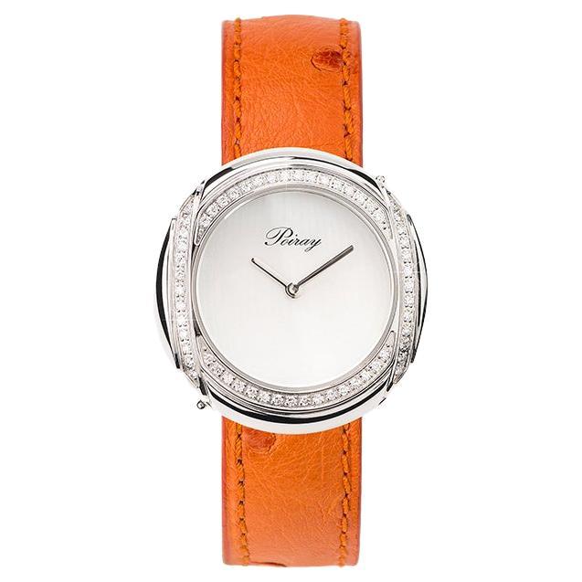 Diamonds and Steel Watch, Orange Ostrich Skin Strap, Rive Droite Collection For Sale