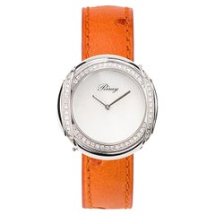 Diamonds and Steel Watch, Orange Ostrich Skin Strap, Rive Droite Collection