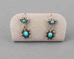 Diamonds and Turquoises 19th Century Earrings