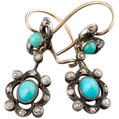 Antique Diamonds and Turquoises 19th Century Earrings
