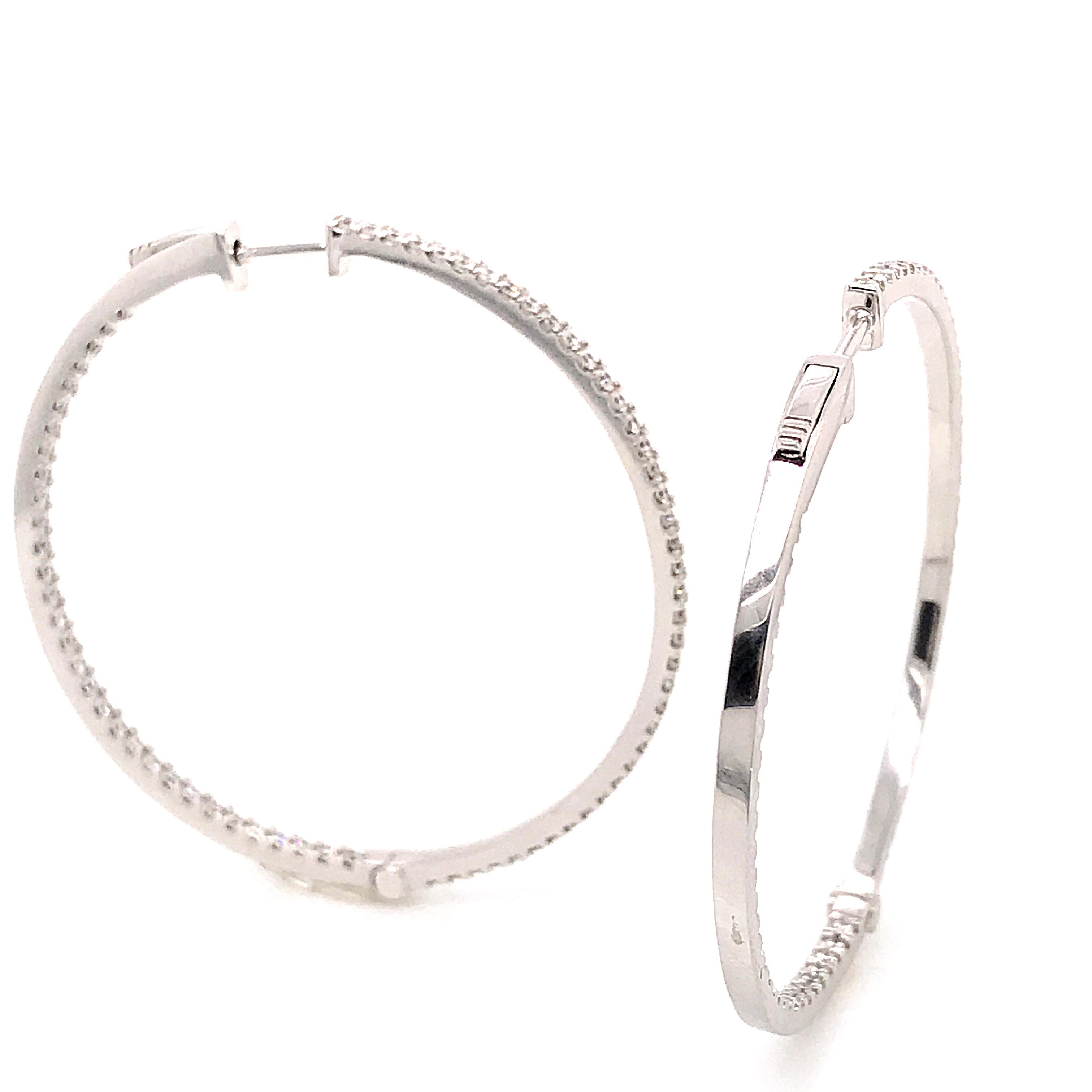 Women's or Men's Diamonds and White Gold 18 Karat Hoop Earrings