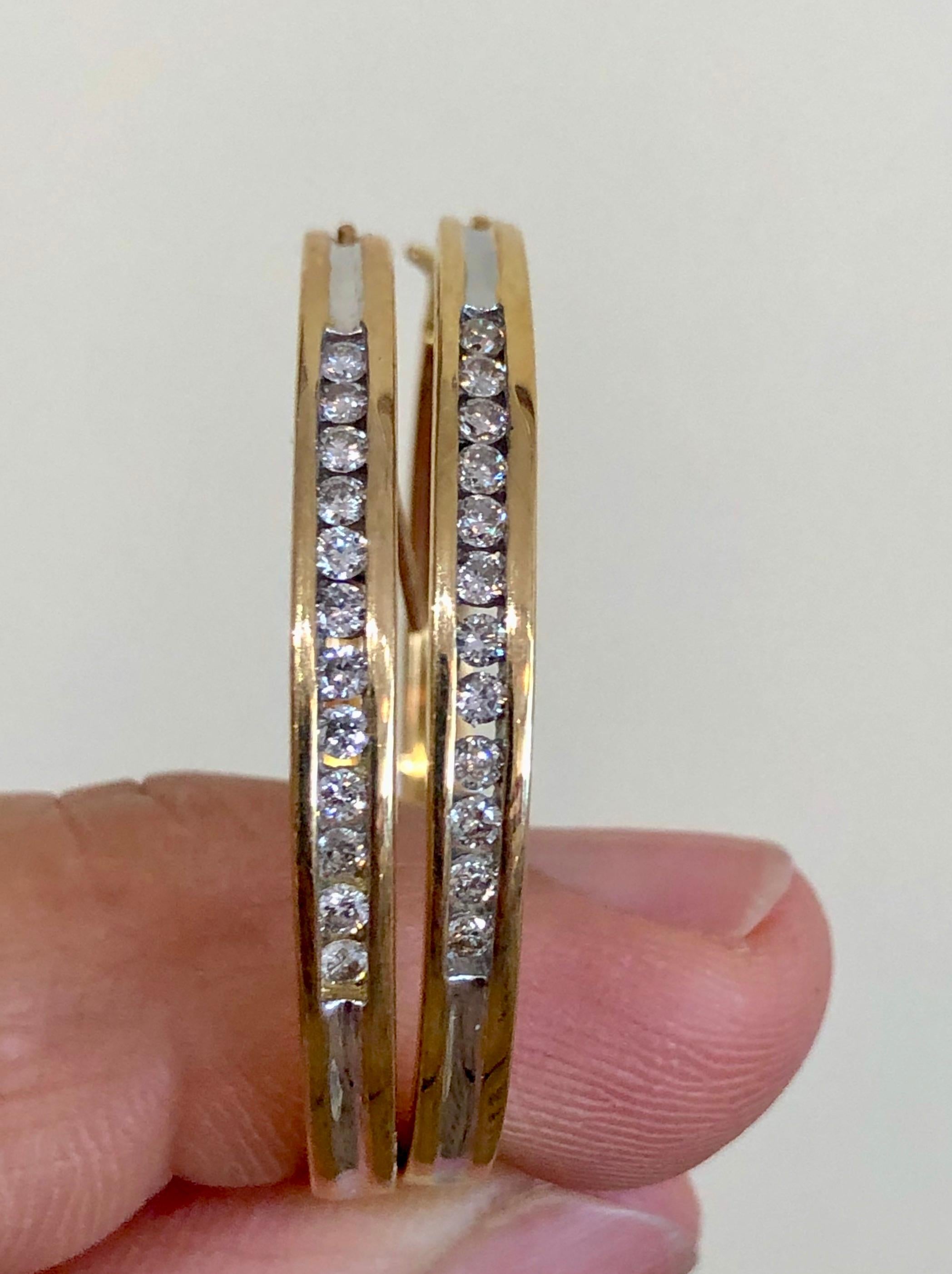 Diamonds and Yellow Gold 14K Hoop Earrings  Diameter 3.4 cm/ 1.3 Inch Diamonds Brilliant Cut  0.50 Carat, Color H-SI Clarity with Security Claps. 
Total earrings weight 8.1g