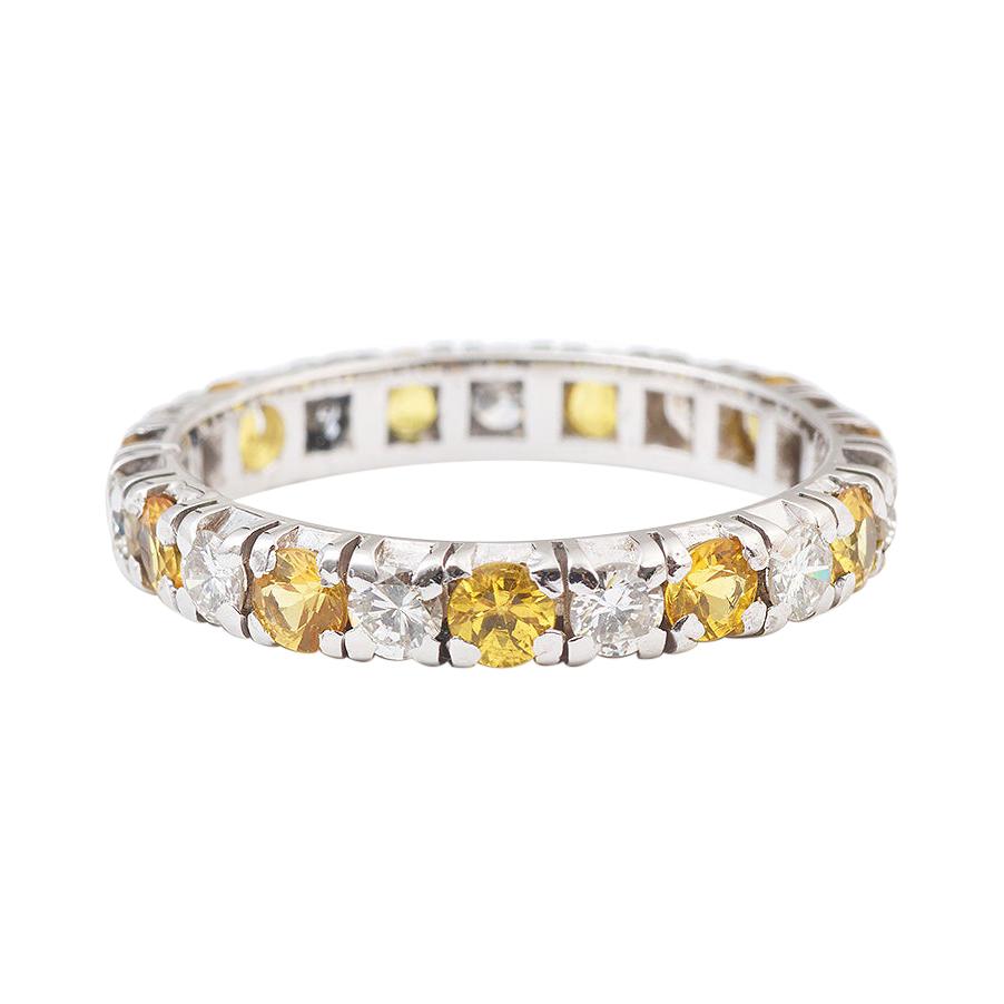 Diamonds and Yellow Sapphires 18 Karat White Gold Full Band Ring