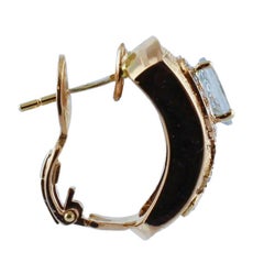 Boucles d'oreilles en or rose 14 carats, diamants, aigue-marine