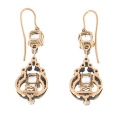 Vintage 14K Yellow Gold & Silver Natural Diamond and Aquamarine Drop Earrings