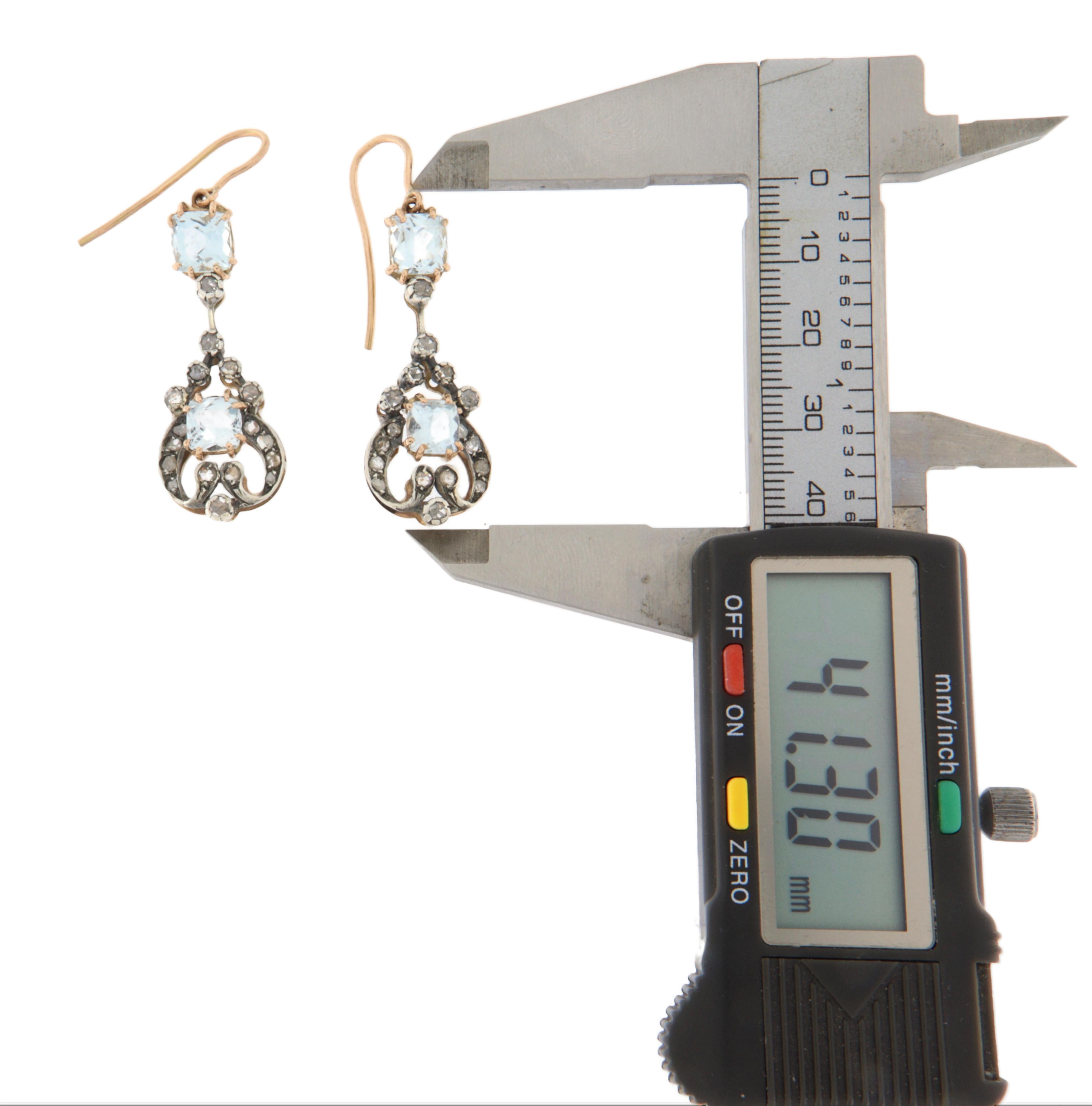 Diamanten Aquamarin 14 Karat Gelbgold Tropfenohrringe im Zustand „Neu“ im Angebot in Marcianise, IT