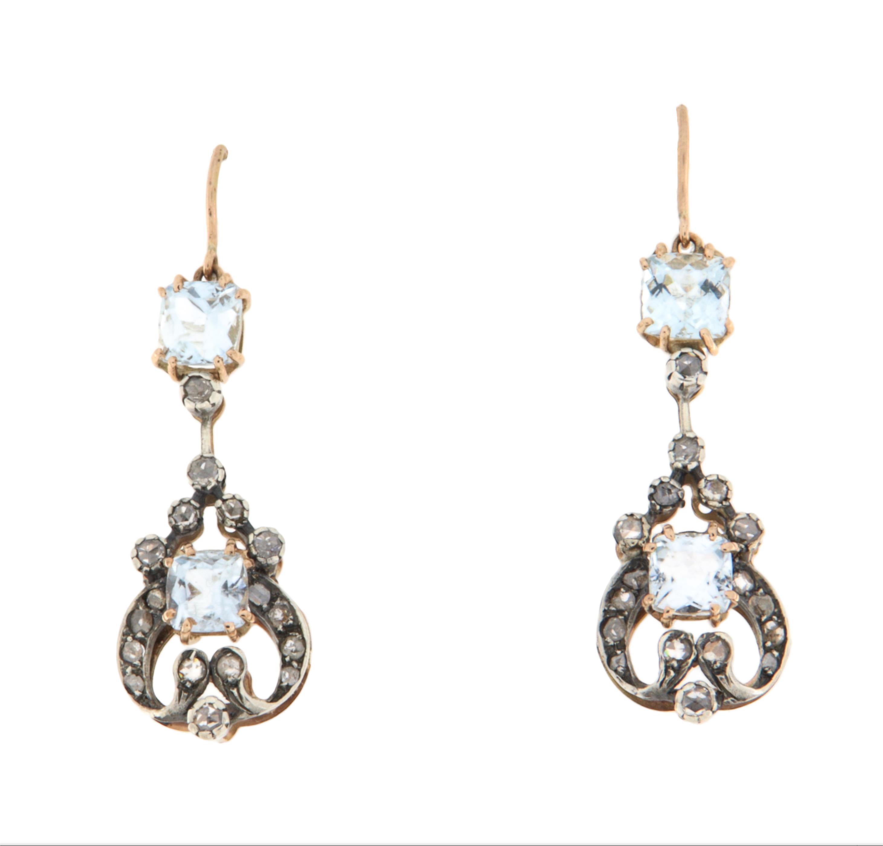 Diamanten Aquamarin 14 Karat Gelbgold Tropfenohrringe Damen im Angebot