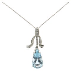 Collar Colgante Diamantes Aguamarina Oro Blanco 18 Kilates