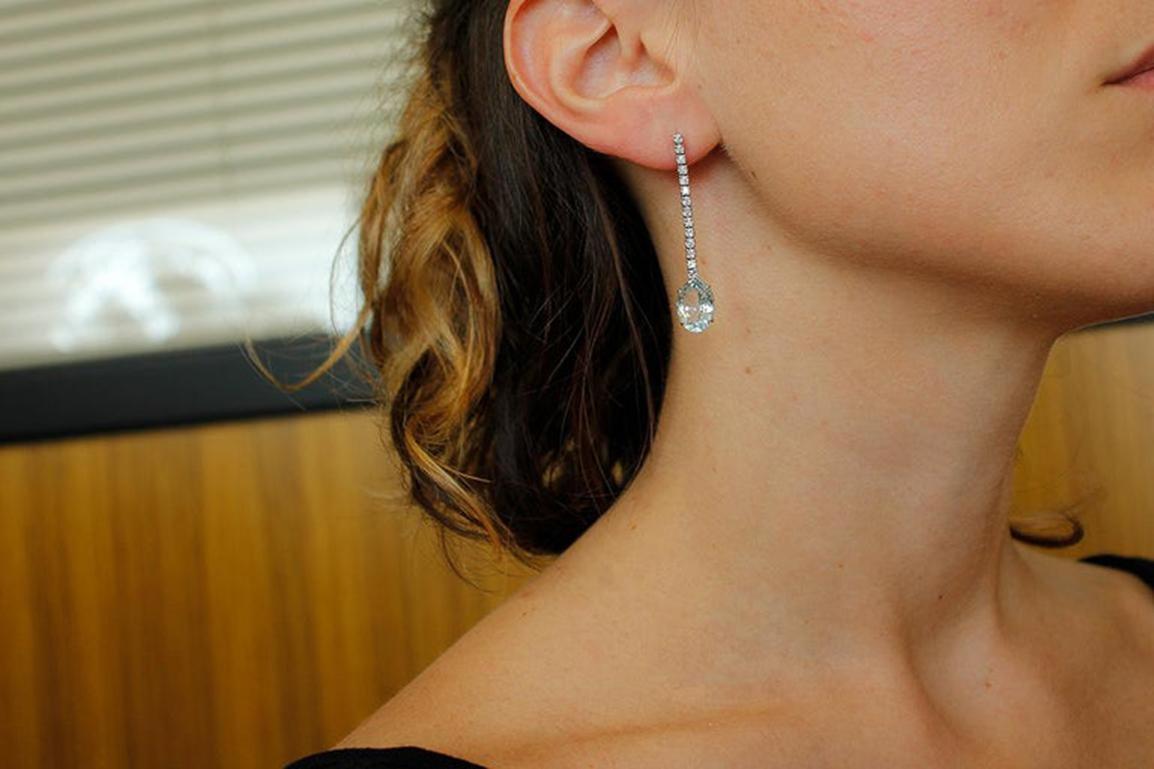 Diamonds, Aquamarines 14 Karat White Gold Dangle Earrings 1