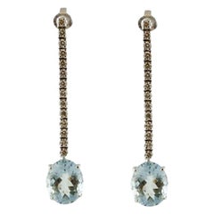 Diamonds, Aquamarines 14 Karat White Gold Dangle Earrings