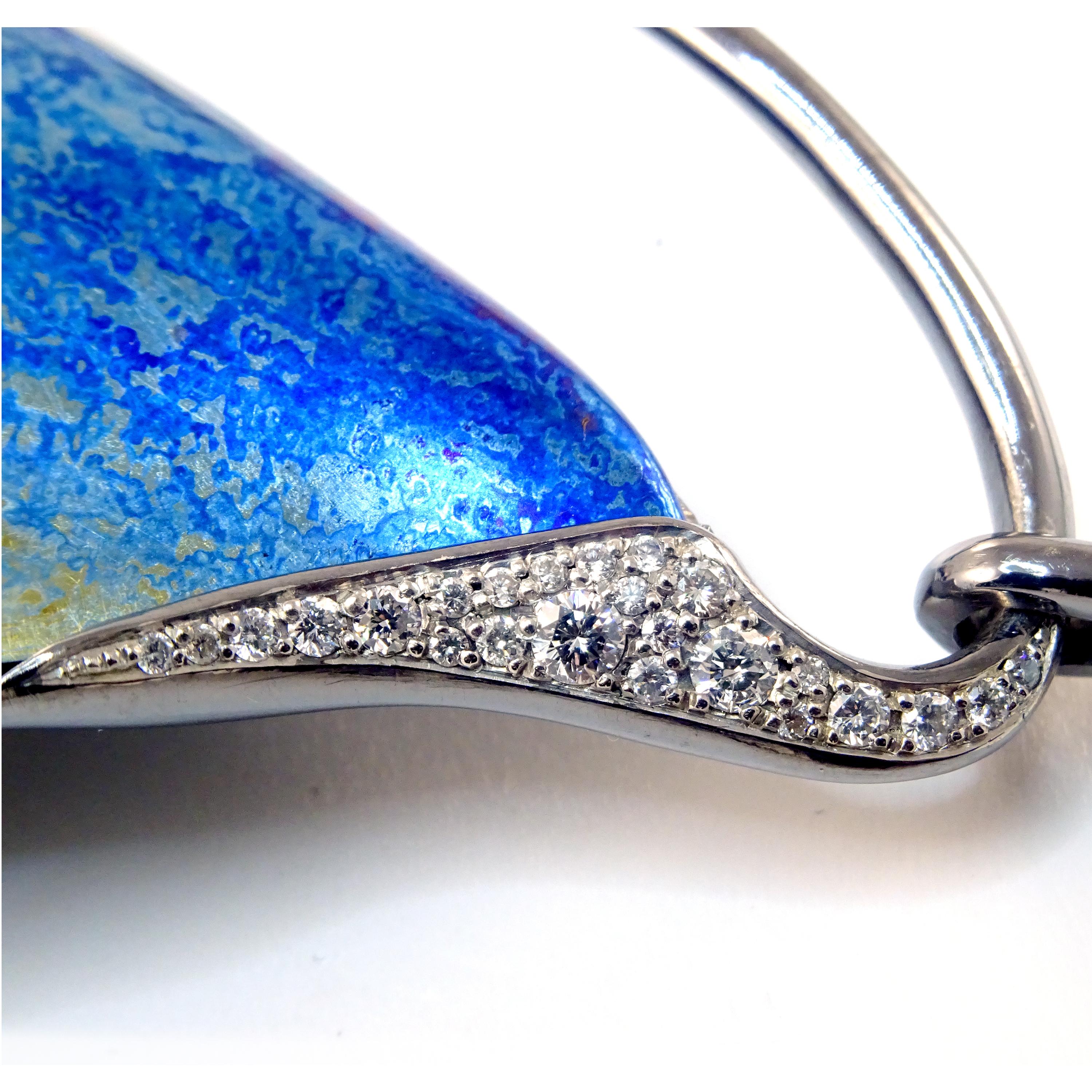 Women's Diamonds Aquamarines 18 Karat Gold Sterling Silver Blue Timascus Necklace For Sale