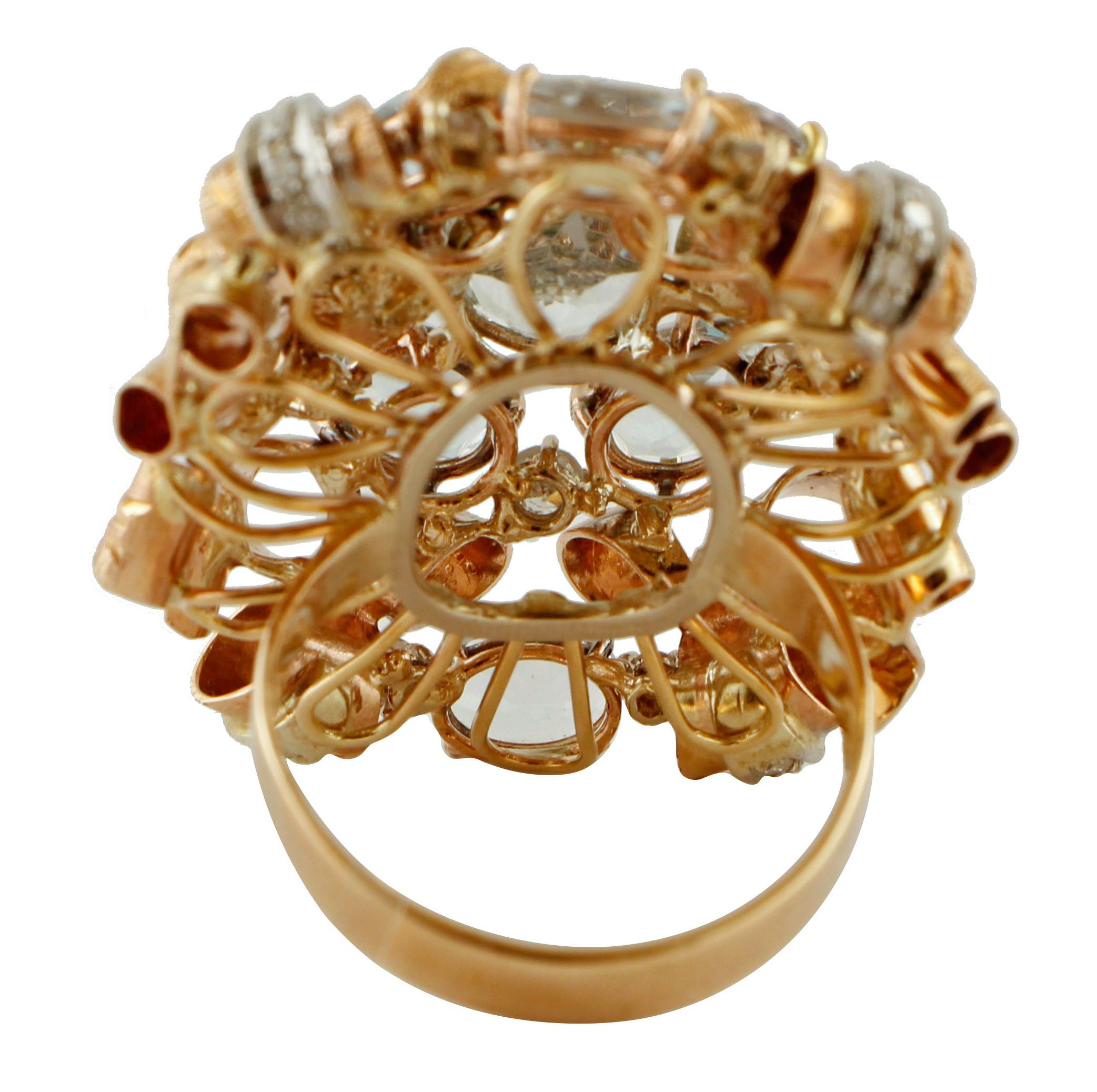 Diamanten, Aquamarine, Rose und Weißgold Cluster/Fashion Retrò Ring (Retro)