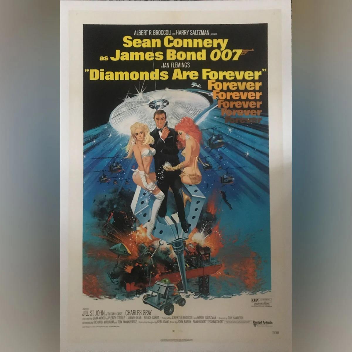Diamanten sind für immer (1971)
Original US 1 Blatt (27 X 41 Zoll)

Explosives Artwork von Robert McGinnis für Sean Connerys letzten Auftritt als James Bond (zumindest bis zum inoffiziellen Never Say Never Again). Der Superspion ist einer