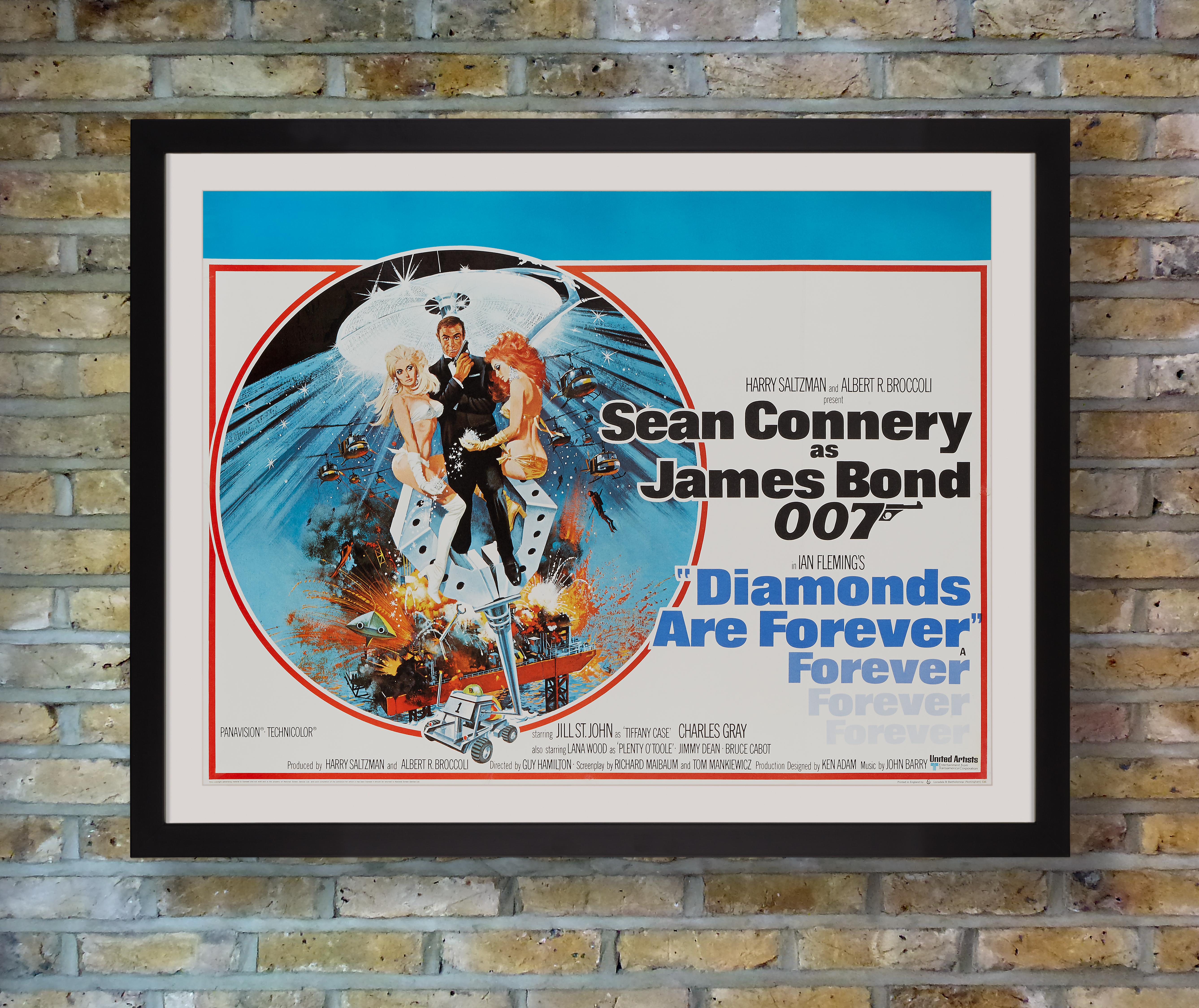 British quad
Backed on linen
Art by Robert McGinnis
Printed in England by Lonsdale & Bartholomew (Nottingham) Ltd

Sean Connery was paid a then record $1.25 million to return as James Bond for EON Production's Diamonds Are Forever, his sixth