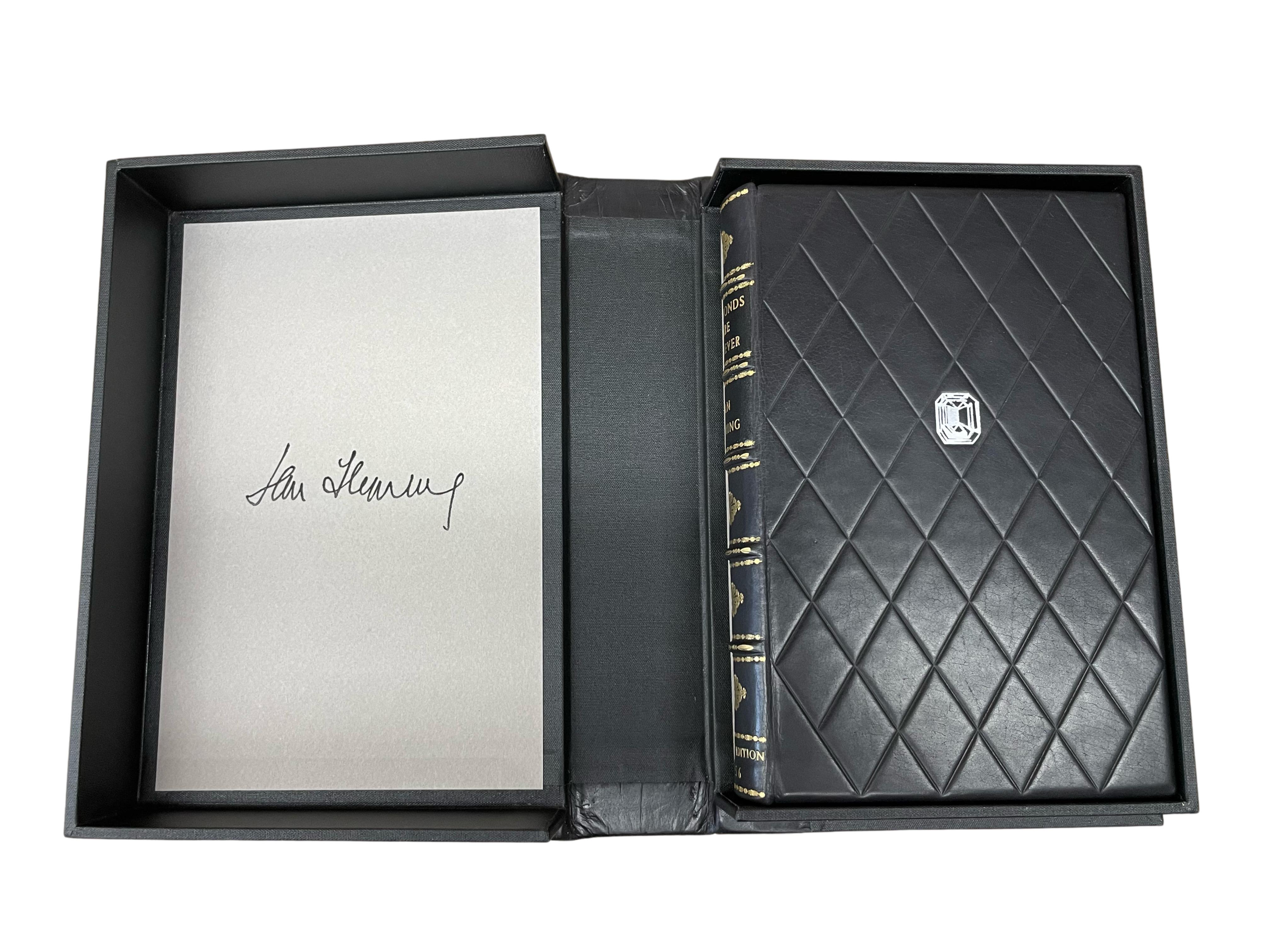 Fleming, Ian. Diamonds are Forever. London: Jonathan Cape, 1956. First edition, first printing. Octavo. Rebound in full black calf leather, with diamond stamped boards, gilt tooling, gilt titles, and raised bands to spine, and a spectacular quarter