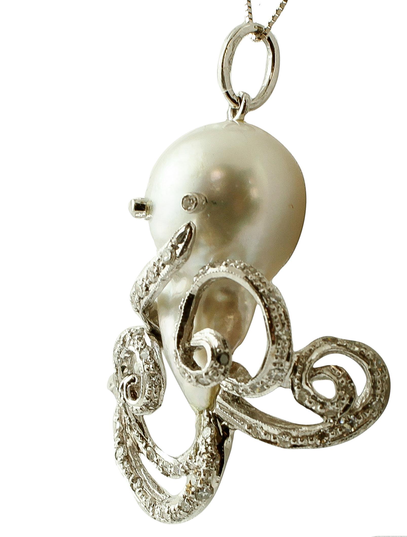 14k white gold octopus pearl pendant