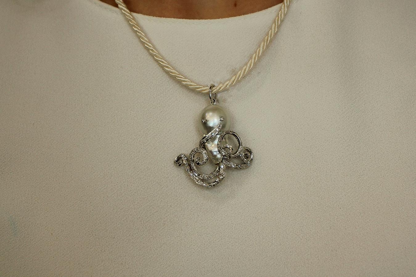 14k octopus pearl pendant