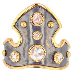 Diamond Blason Ring in 18k Yellow Gold and Distressed Silver by Elie Top