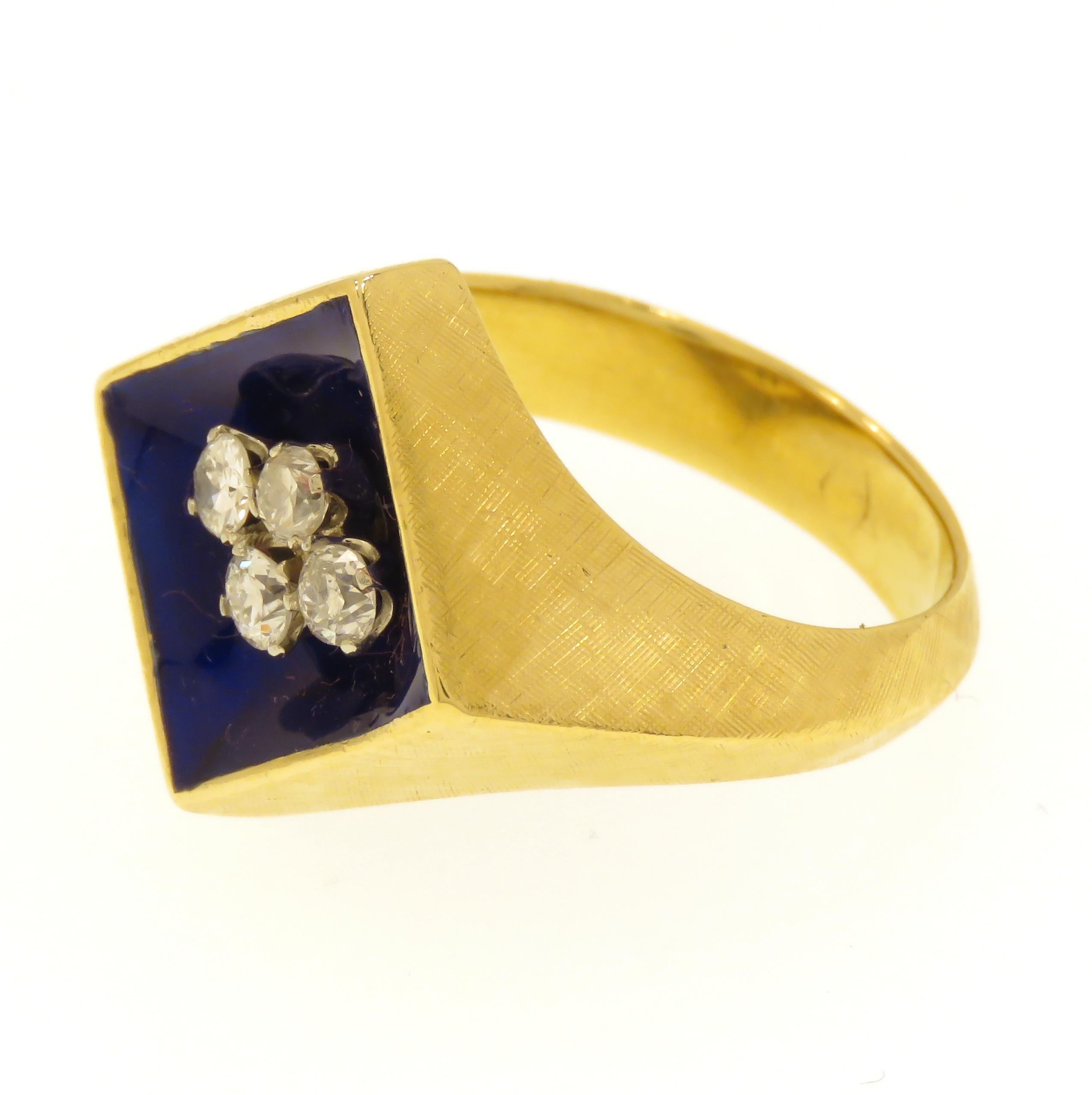 Diamanten Blau Emaille 18 Karat Gelbgold Vintage Bandring Handgefertigt 2