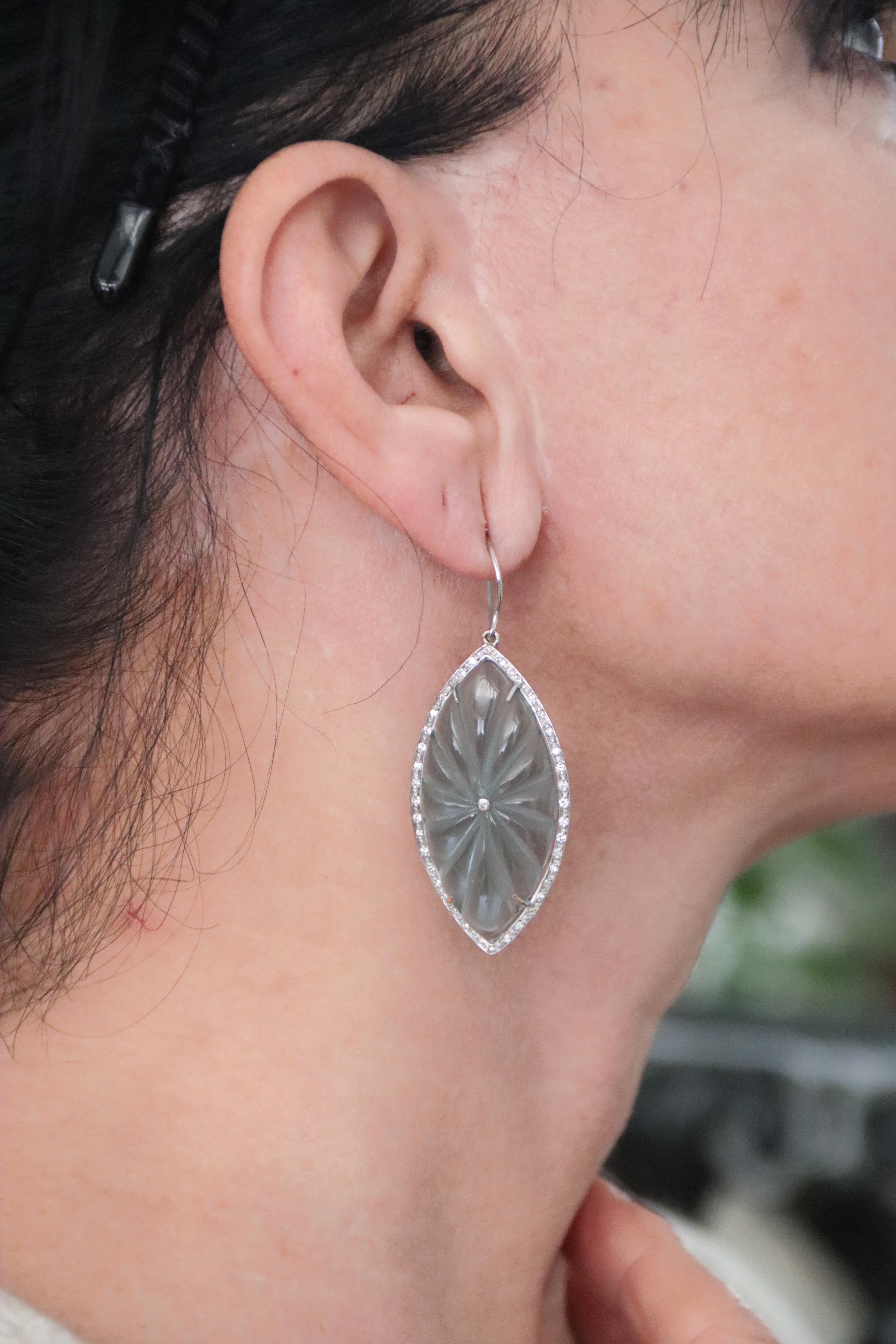 Diamonds Blue Quartz White Gold 18 Karat Drop Earrings For Sale 1