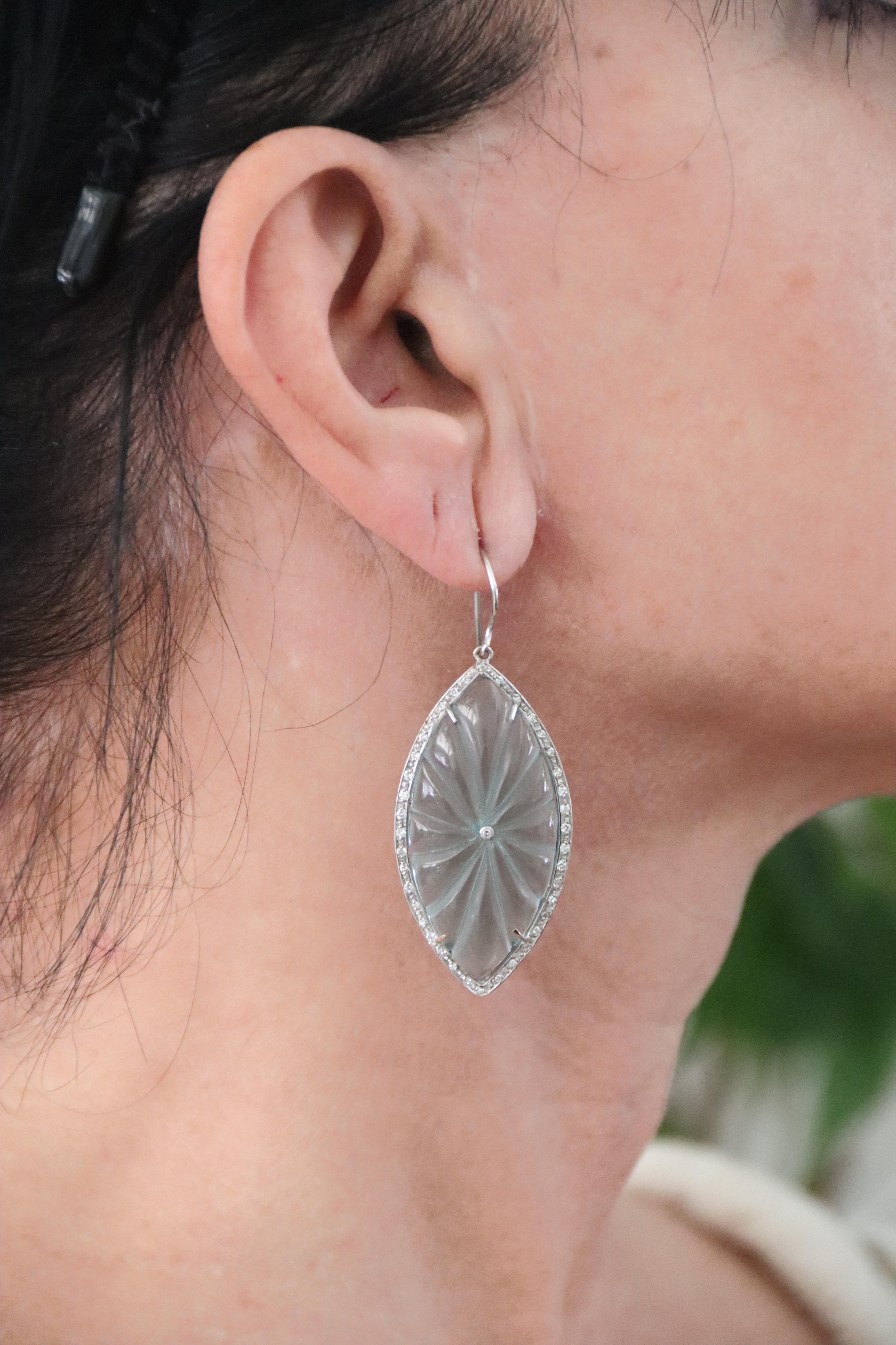 Diamonds Blue Quartz White Gold 18 Karat Drop Earrings For Sale 2