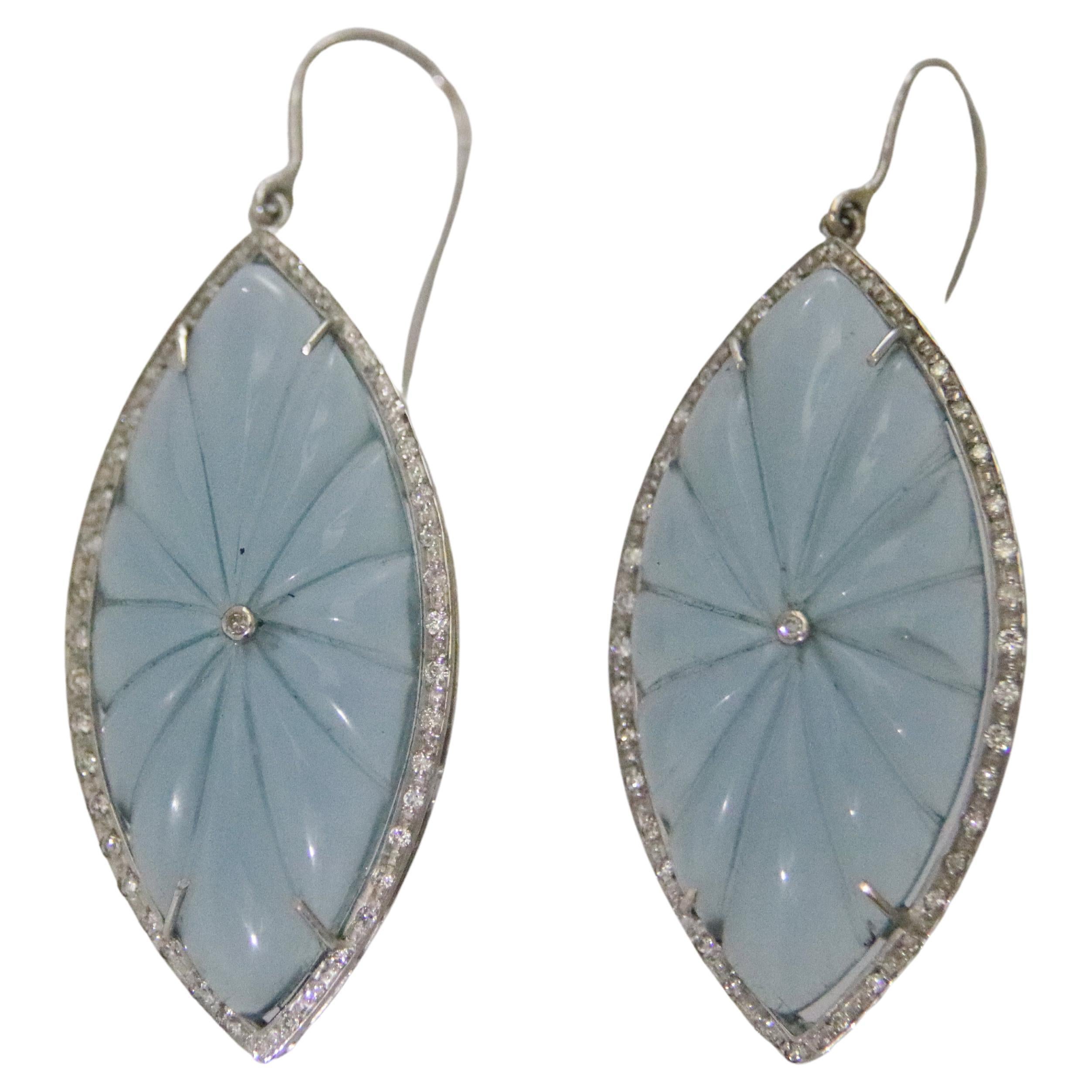 Diamonds Blue Quartz White Gold 18 Karat Drop Earrings For Sale