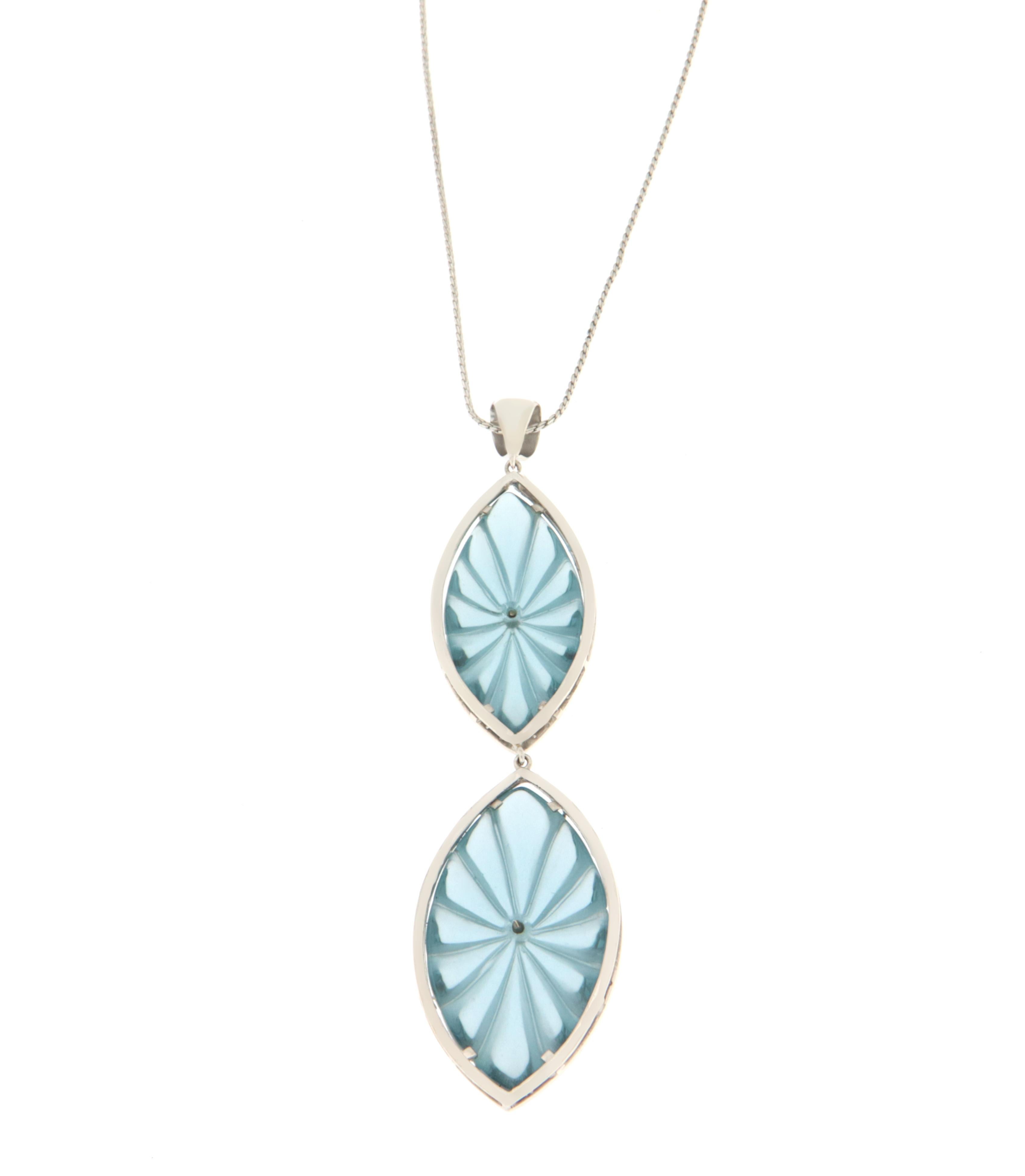 Contemporary Diamonds Blue Quartz White Gold 18 Karat Drop Necklace  For Sale