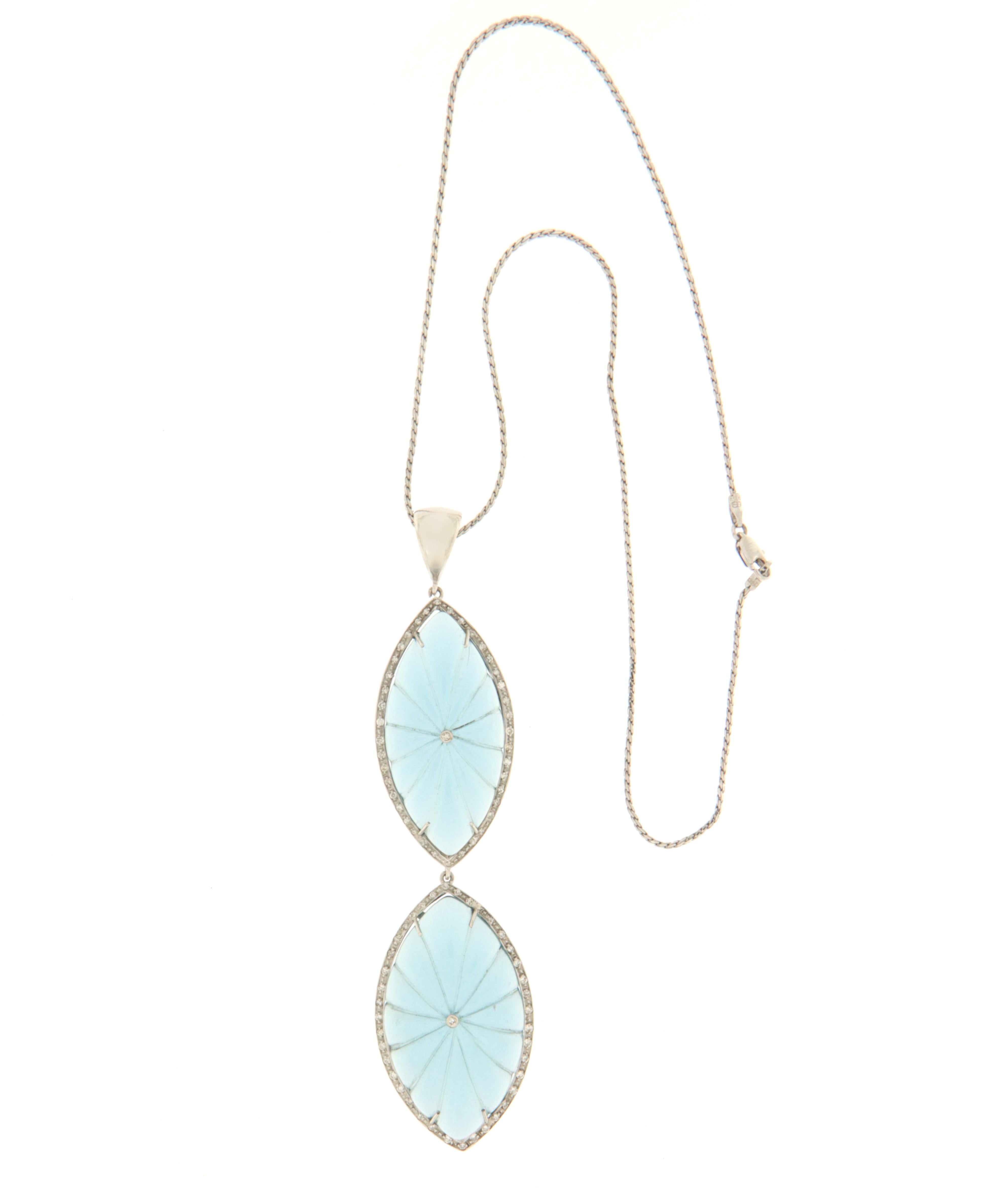 Women's Diamonds Blue Quartz White Gold 18 Karat Drop Necklace  For Sale