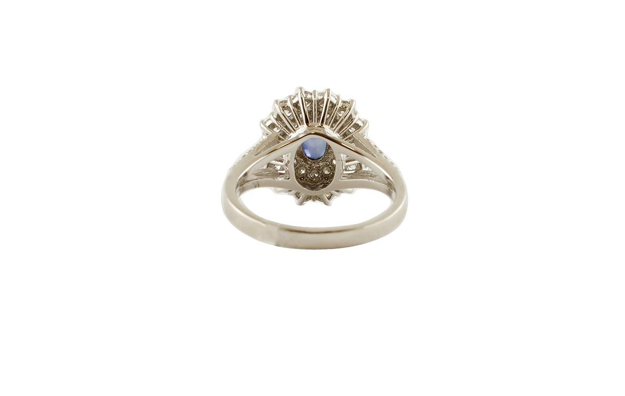Modern Diamonds, Blue Sapphire, 18 Karat White Gold Ring