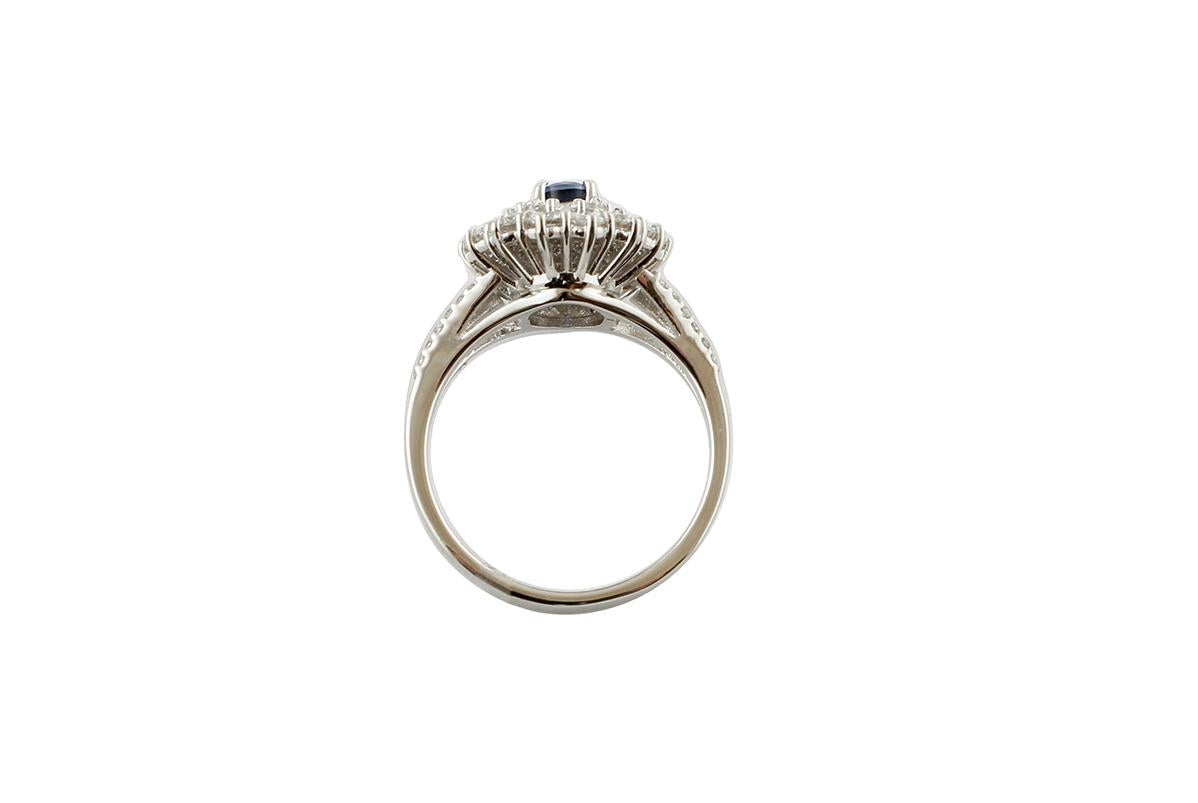 Brilliant Cut Diamonds, Blue Sapphire, 18 Karat White Gold Ring