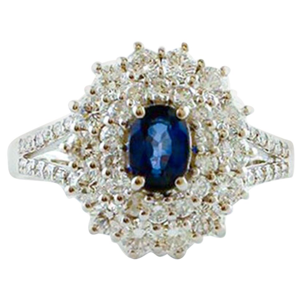 Diamonds, Blue Sapphire, 18 Karat White Gold Ring