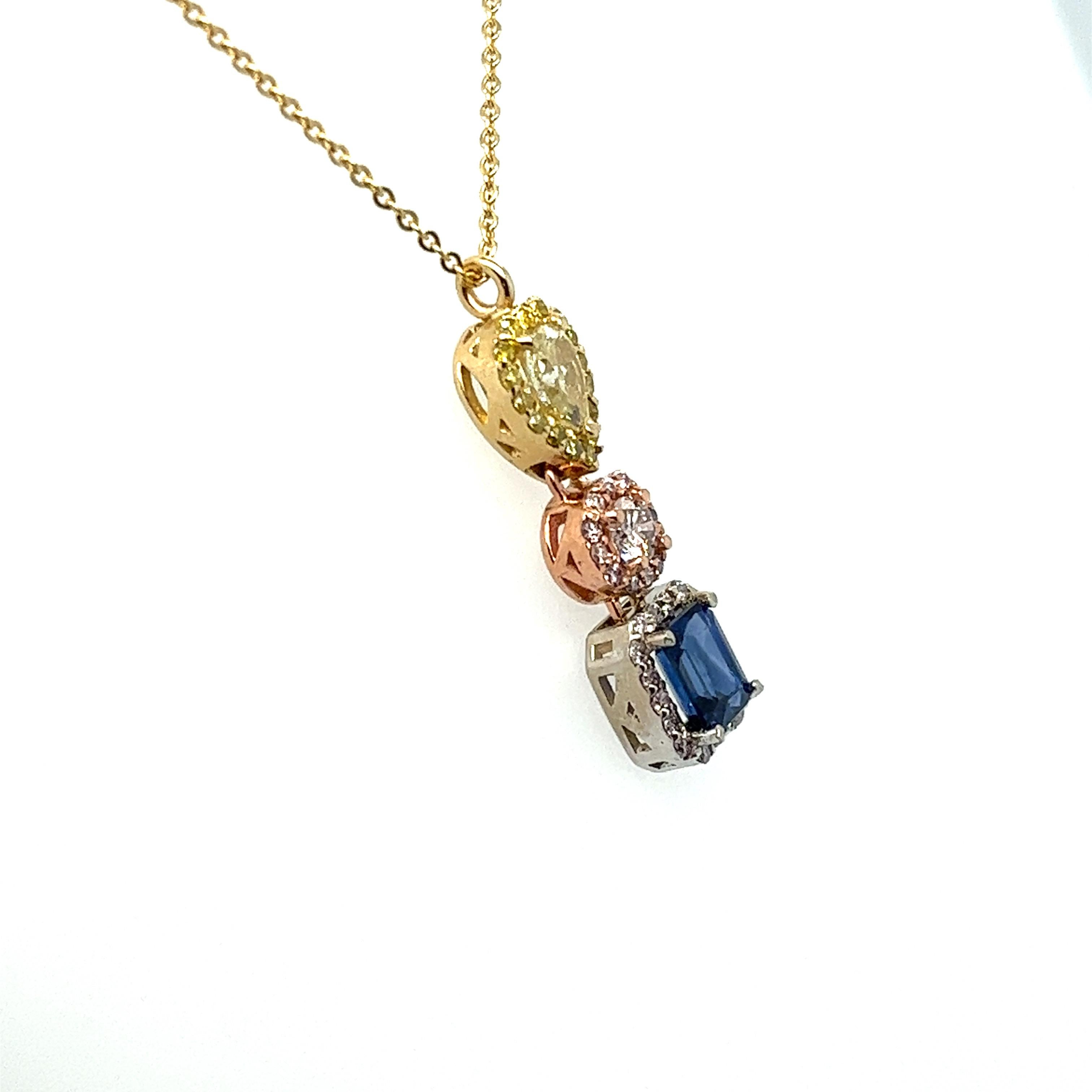 Diamanten & Blauer Saphir Anhänger Halskette, 14kt  (Zeitgenössisch) im Angebot