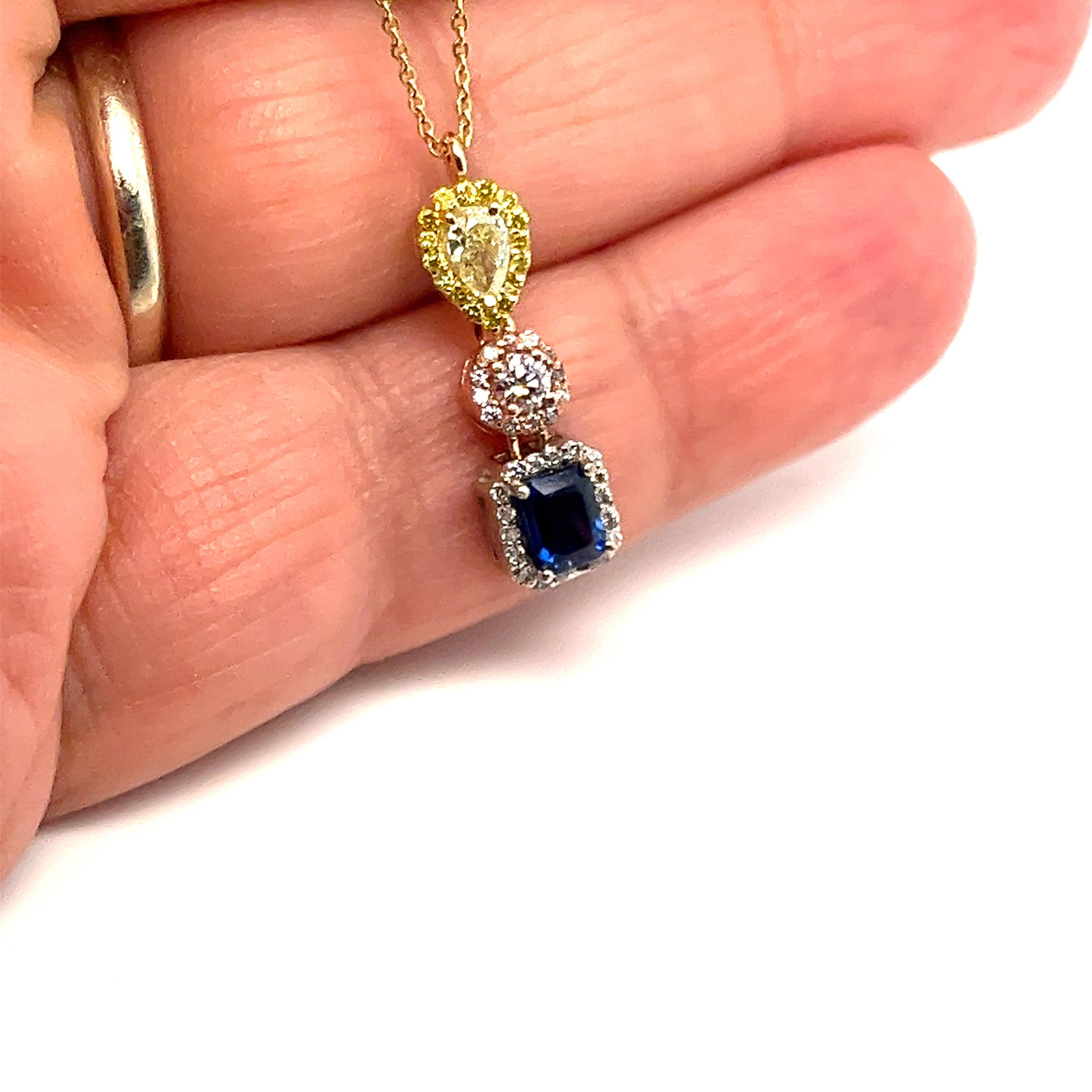 Diamanten & Blauer Saphir Anhänger Halskette, 14kt  Damen im Angebot