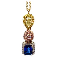 Diamonds & Blue Sapphire Pendant Necklace, 14kt 